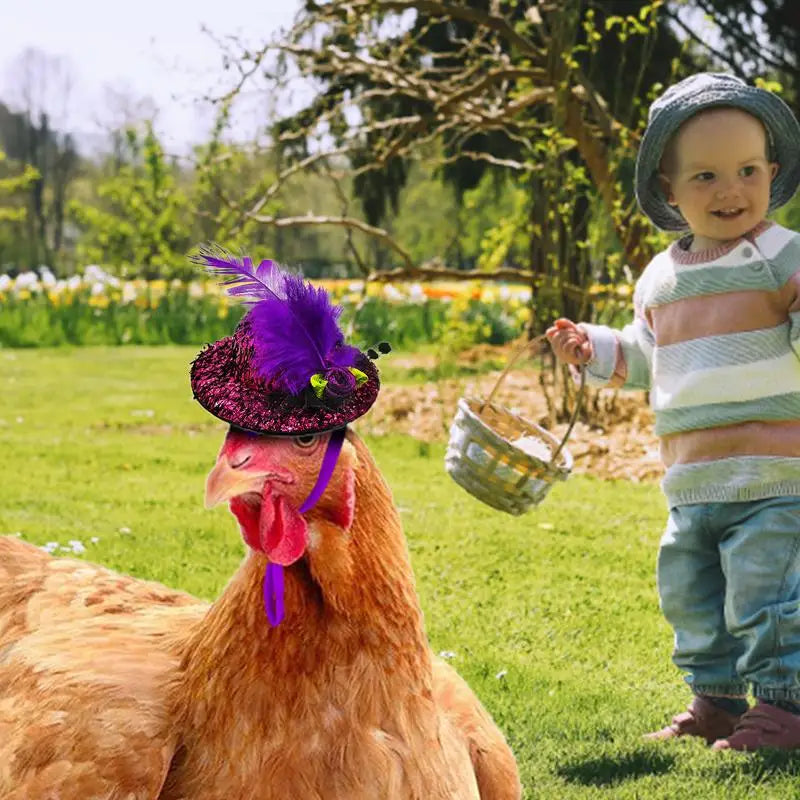 Chicken Feather Hat Wear-Resistant Hen Pet Headdress Feather Top Hat Rooster Duck Parrot Hamster Poultry Fashion Show Clothing