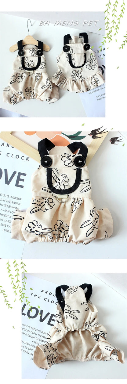 Cartoon Bunny Teddy York Dog Overalls Breathable Summer Spring Leisure Clothes for Cats Pocket Decorate Pet Boy Puppy T Shirt