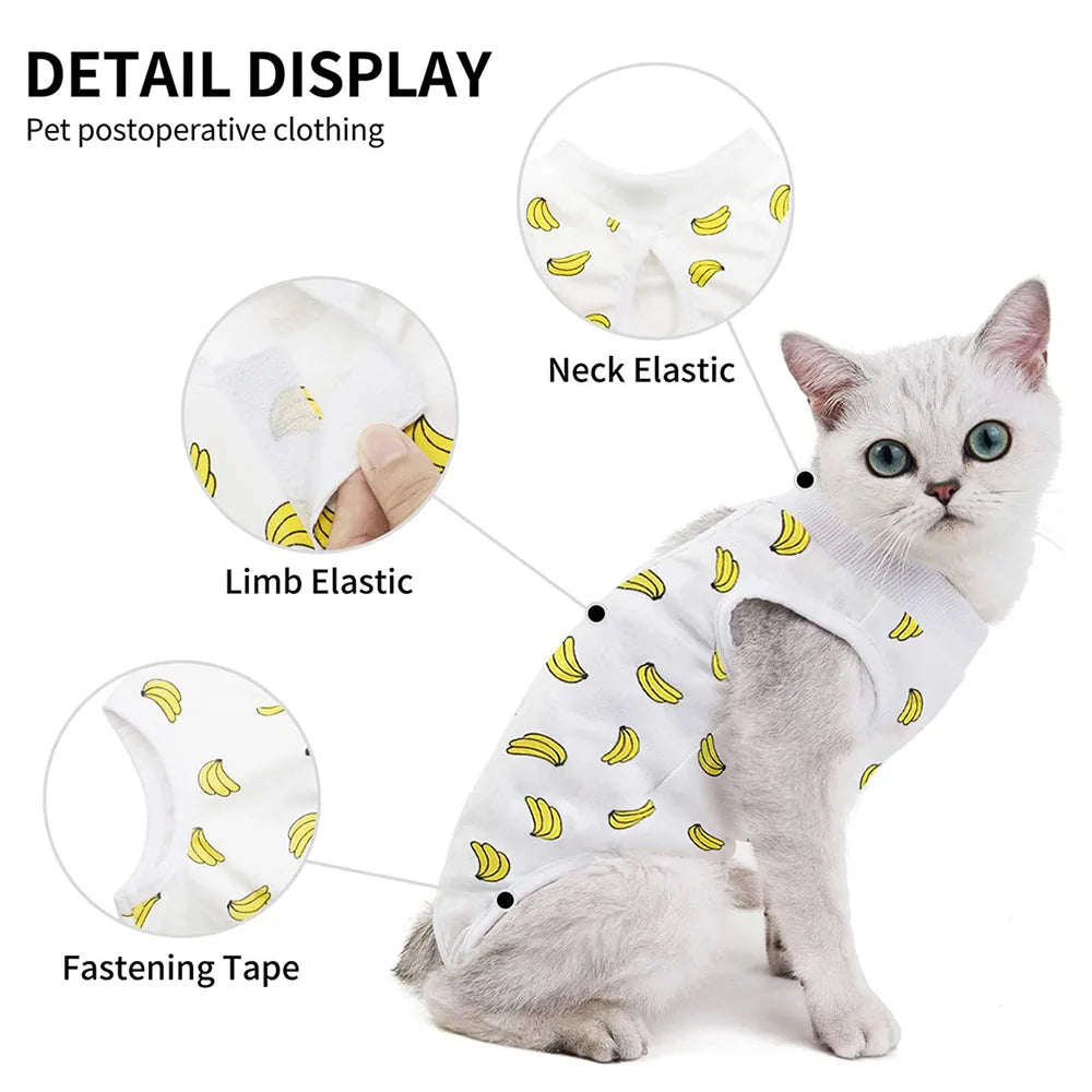 Cat Sleeveless Shirt Cat Recovery Suit Breathable E-Collar Alternative Vest for Cat Small Puppy Cute Printed Cotton Pet Clothes