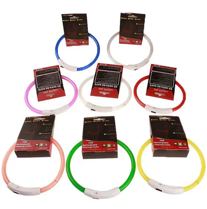 40/50/70cm Led Dog Collar USB Rechargeable Pet Dog Night Luminous Charge Collar Glowing Necklace Collar Safety Night Light