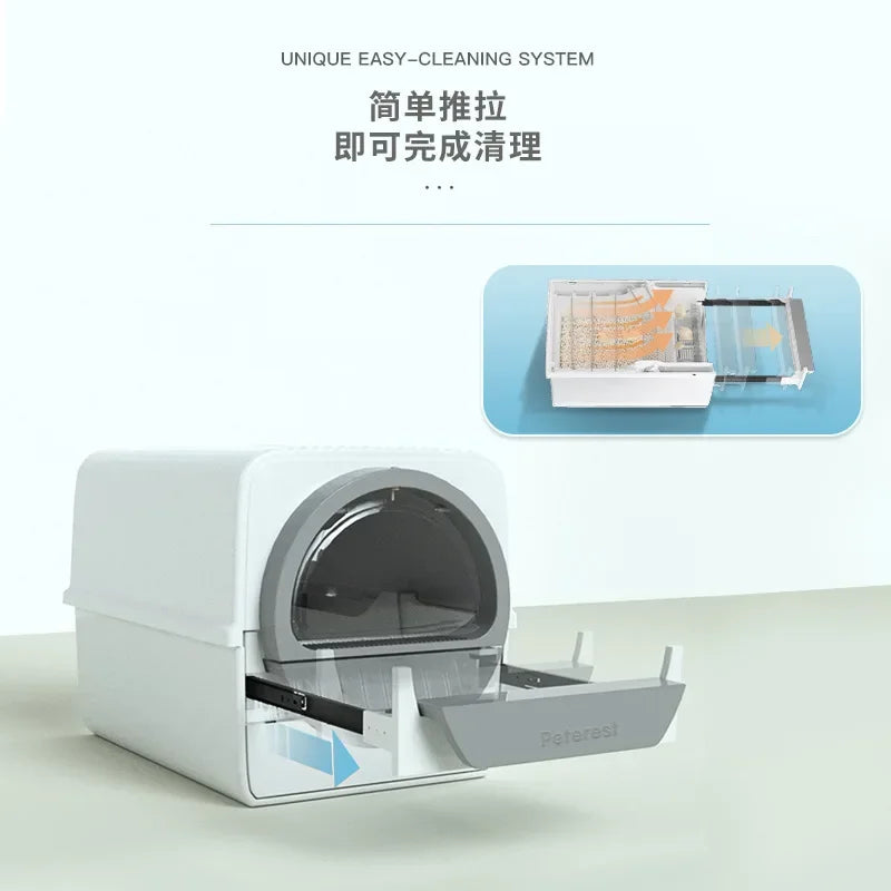 Large Fully Closed Semi-Automatic Cat Litter Box Easy Clean with Durable Plastic Hand-Pulled Shovel Accessory Cat Toilet