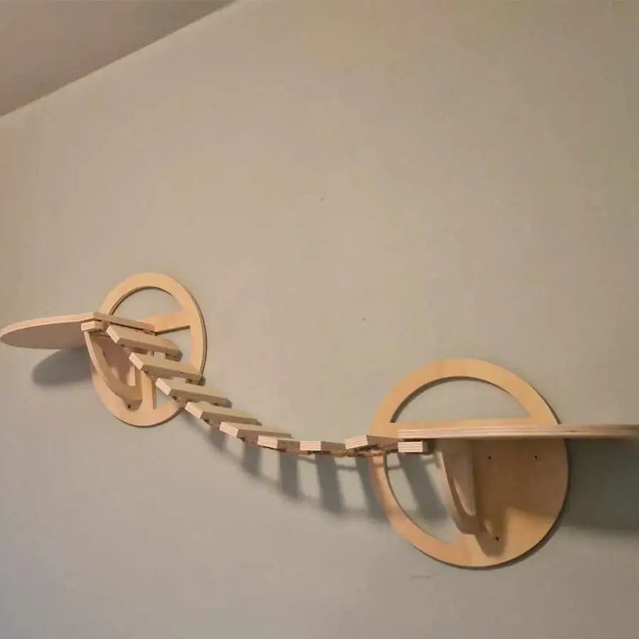 Wall Mounted Wooden Cat Bridge Cat Jumping Platform with Pedals Cat Climbing Ladder Cat Hammock for Kitten Playing and Resting