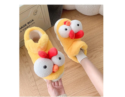 Women New Cute Cartoon Indoor Slippers Female Funny Yellow Chicken Winter Warm Fluffy Shoes Couples Home Floor Cotton Slippers