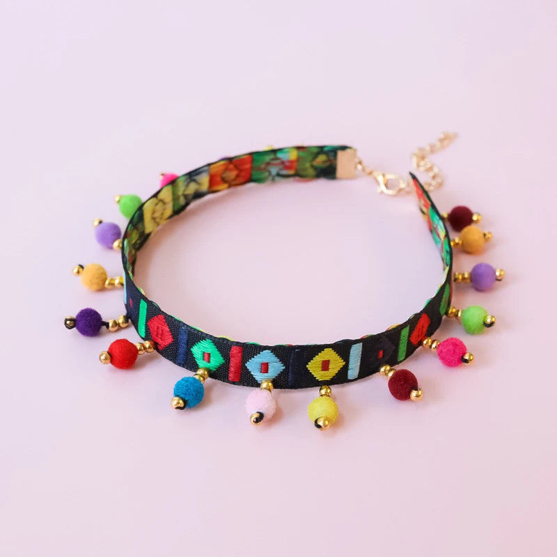 Personalized Pet Collar Colorized Polyester Kitten Necklace Lace Retro Ethnic Dog Accessories Bead Adjustable Puppy Products