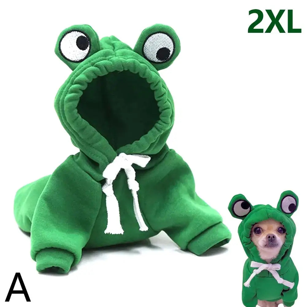 Funny Pet Clothes Cute Green Little Frog Dog And Cat Small Dog Autumn And Winter Sweatshirt Plush Outdoor Fashion Cotton Jacket