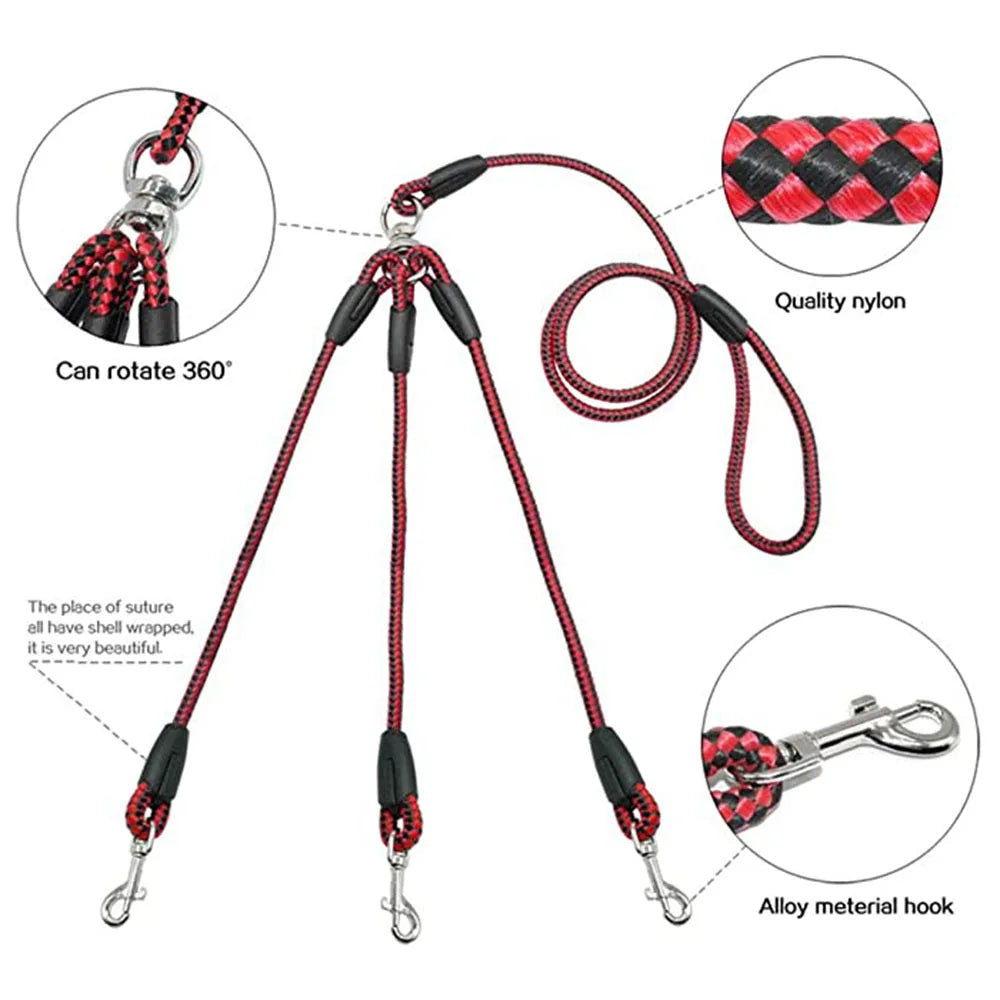 Dog Leashes 3 in 1 Nylon Pet Traction Rope 3 Way Dog Lead Leash for Three Small Dogs Cats Outdoor Walking Multiple Puppy Leash