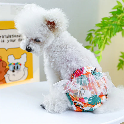 Floral Pet Dog Physiological Pants Cute Plaid Dress Lace Female Teddy Yorkshire Cats Shorts Breathable Cotton Small Dog Clothes