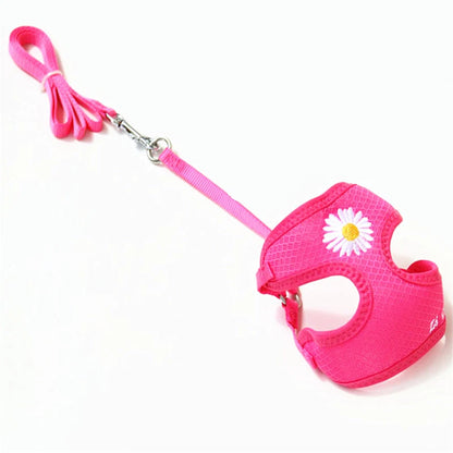 Nylon Dog Harness and Leash Set for Small Medium Dogs, Adjustable Daisy Embroidery Puppy Mesh Vest Harness Pet Accessories