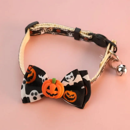 Bow Knot Halloween Pet Dog Collar Pumpkin Witch Hat Adjustable Neck Accessories for Cats Safety Buckle Decorate Pet Necklace