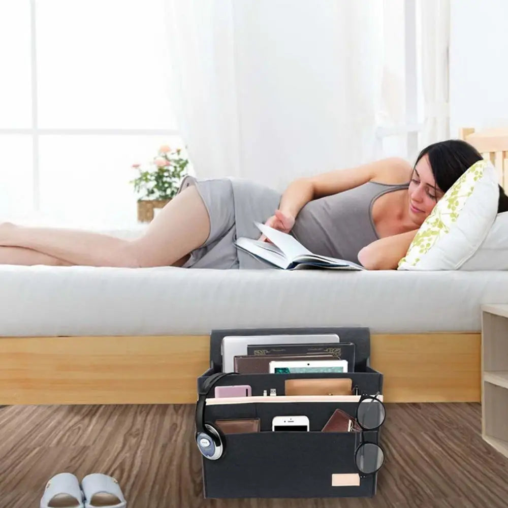 Bedside Organizer Caddy Felt Storage Bag Bed Sofa Shelf Pouch Holder Books Holder And Tissue Box Versatile Compact And
