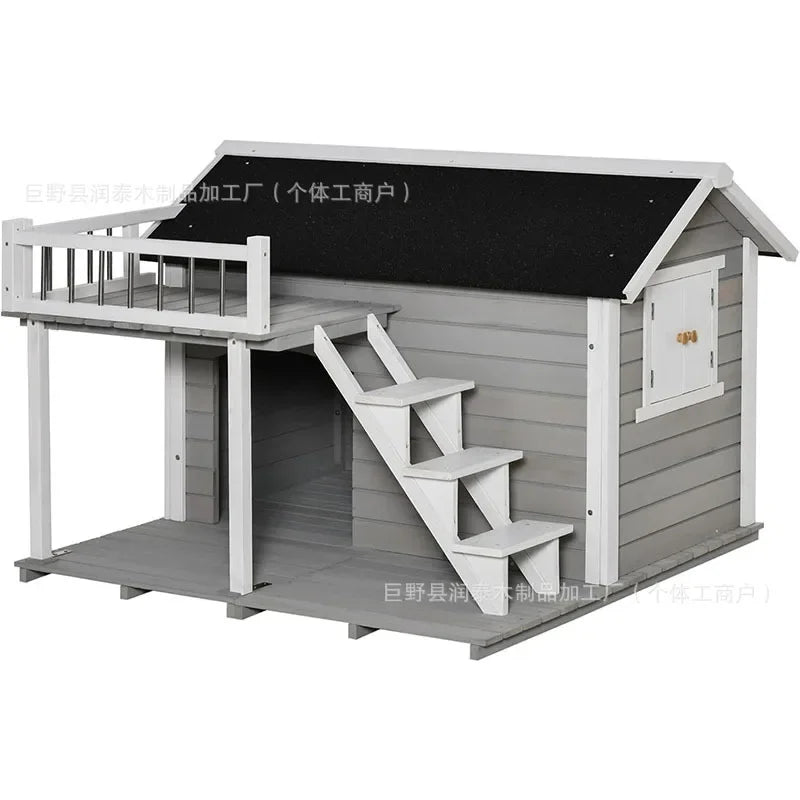 Outdoor rain and sun protection Solid wood dog house Dog house Preservative wood Pet nest Universal warm cat kennel Kennel