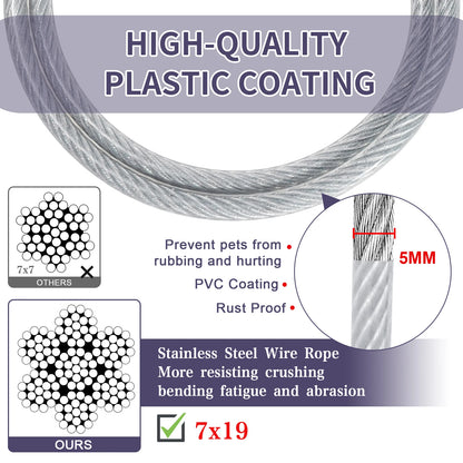 Silver PVC Coated Steel Wire Rope Traction Hook Dog Leash Cable For Big Dogs replacement