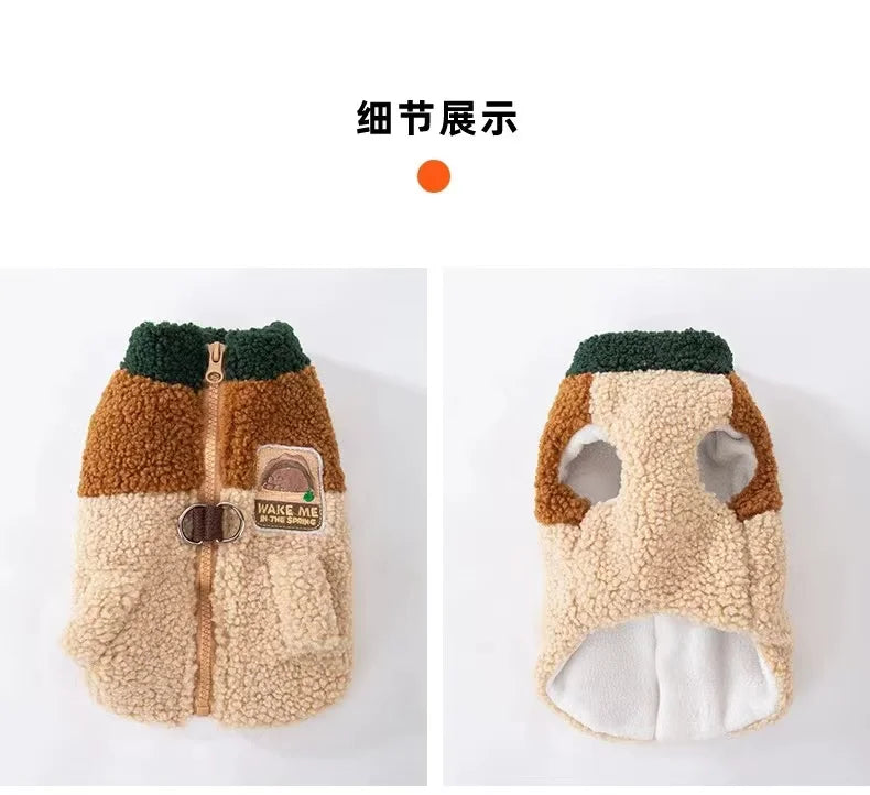 Cute winter dog clothes, warm puppy sweaters, wool grain color block traction vests, warm clothes for small and medium-sized dog