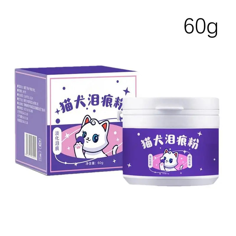60g Pet Tear Stain Remover Powder  Dogs Cats Eye Cleaner Tear Stain Powder With Brush Pet Eye Risen Natural Safe Dog Eye Wash