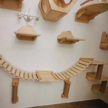 1 Piece Cat Climbing Shelves Wall Mounted Scratching Post For Cat Hammock Cute Step & Widen Step With Felt Wooden Furniture Tree
