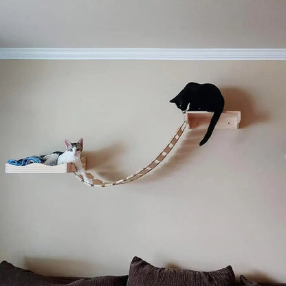 Wall Mounted Cat Furniture Cat Climbing Shelf Solid Wood Stairway with Hammock or Scratching Post for Kittens Perch and Play
