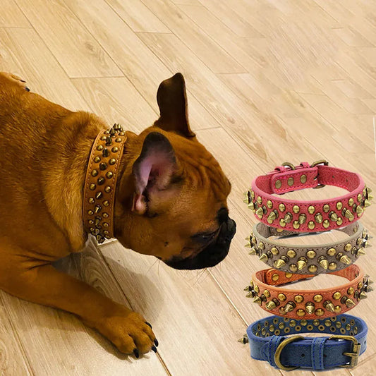 Bronze Spiked Studded Leather Dog Collars For Small Medium Large Dogs Pet Spike Collar Rivets Anti-Bite Pet Products Neck Strap