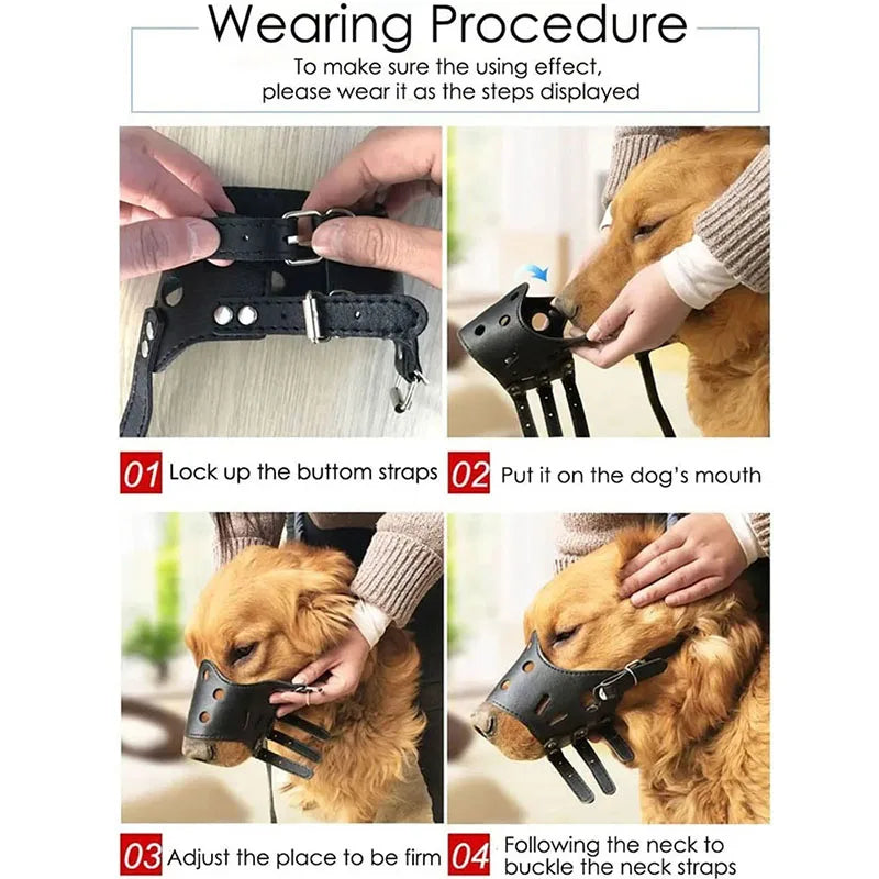 Dog Muzzle Leather Comfort Secure Anti-Barking Muzzles for Dogs Breathable and Adjustable Dog Muzzle Allows Drinking and Eating
