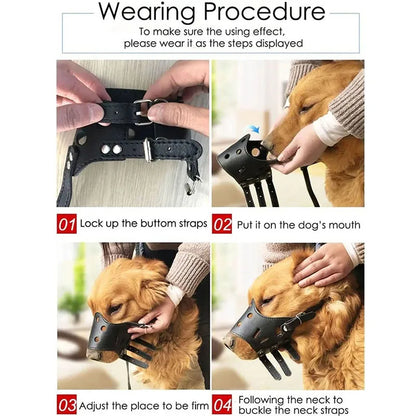 Dog Muzzle Leather Comfort Secure Anti-Barking Muzzles for Dogs Breathable and Adjustable Dog Muzzle Allows Drinking and Eating