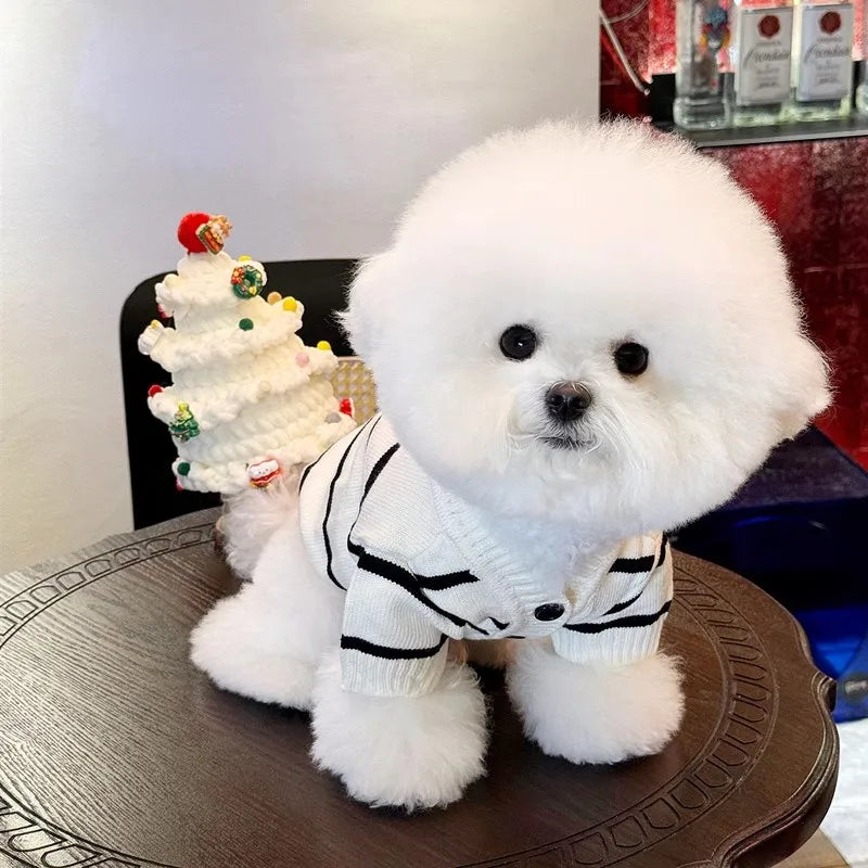 Dog Sweater for Small Dogs Luxury Dog Clothes Striped Pet Cardigan Knitted Coat Chihuahua Costume Bichon Clothing Puppy Jacket