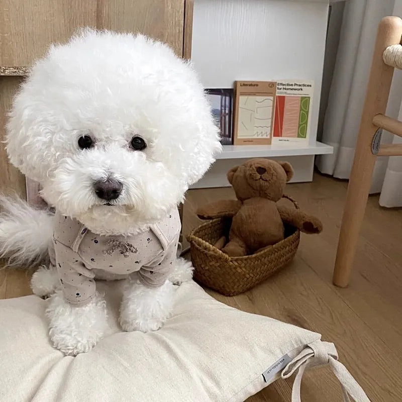 Cute Cherry Print Dog Pajamas Spring Soft Pet Jumpsuit for Small Dogs Chihuahua Bichon Costume Cat Coat Four Legs Dog Clothes