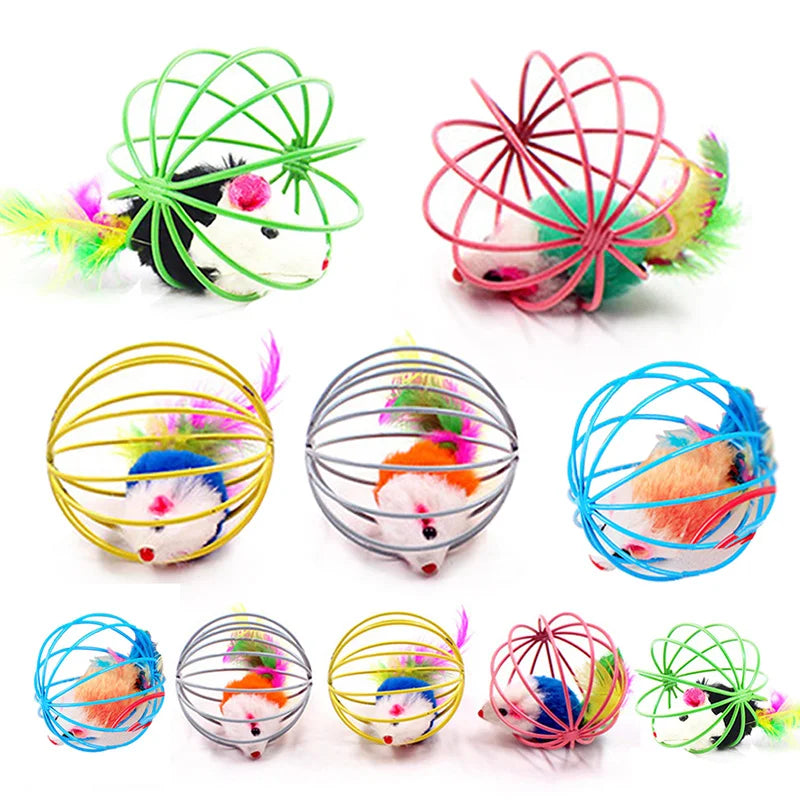 Funny Feather Mice Ball Cage For Kitten Creative Playing Toys Pet Products Play Cat Mouse Toy