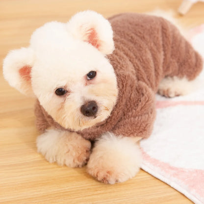 Dog Fuzzy Fleece Pajamas, Dog Winter Clothes for Small Dogs, Thick Warm Turtleneck Dog Sweater Plush Pet Jumpsuit, Doggy Apparel