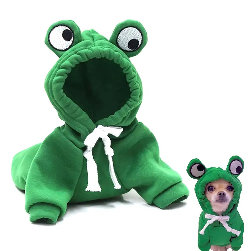 Funny Pet Clothes Cute Green Little Frog Dog And Cat Small Dog Autumn And Winter Sweatshirt Plush Outdoor Fashion Cotton Jacket