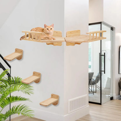 Wall Mounted Cat Wall Climbing Furniture Cat Corner Guardrail Steps and Platform Scratching Posts For Cat Walking and Playing