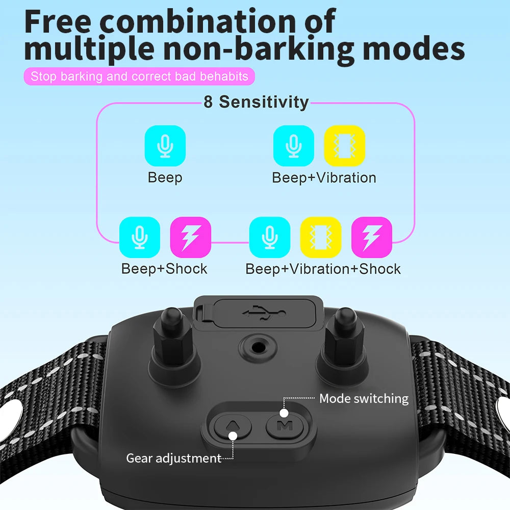 Automatic Dogs Training Collar Ultrasonic Pet Dog Anti Barking Stop Barking Vibration Anti Bark Waterproof Collar Devices Type-C