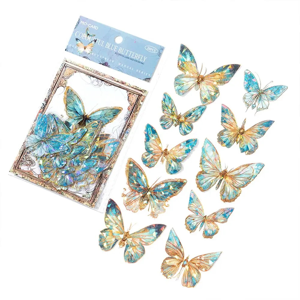 5Style 20pcs/pack INS Butterfly PET Sticker Pack Ice Crystal Laser Gold DIY Handbook Decoration 3D Scrapbook