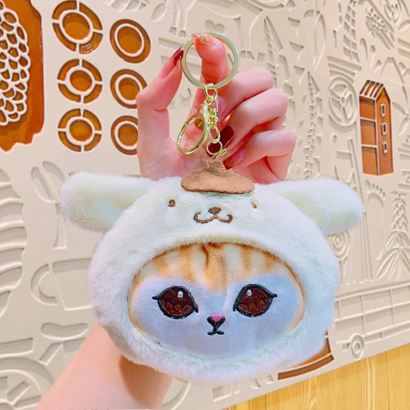Anime Sanrio Plush Toy Cute Hello Kitty Felinae Keychain Kawaii Cinnamoroll Cat Plush Wallet Melody Cos School Bag Pendant Gifts