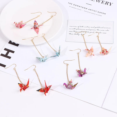 Kranich Earrings Origami Miniblings Bird Cranes Faltkunst Senbazuru Paper