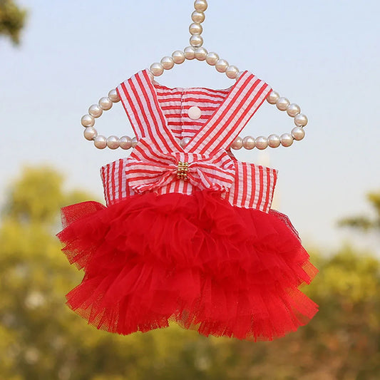 Summer Dog Dress Veil Clothes Universal Dogs Dress Chihuahua Stripe Tulle Skirt Cute Puppy Pet Cat Princess Costume Dog Apparel