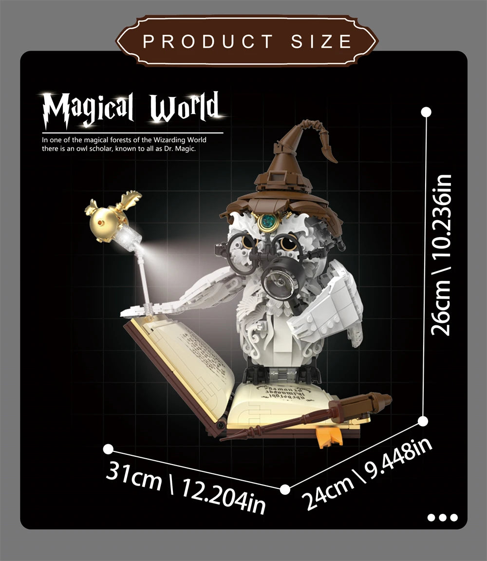 Magical World Owl Doctor Magic Book And Lights Building Blocks Animal Bird Models Assembly Doctoration Toys Kids Christmas Gifts