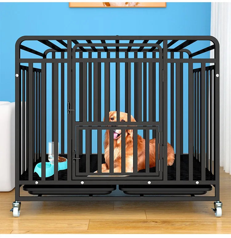 Dog Cage Small Medium Large Dog Square Tube Dog Cage Bold Iron Pet Dog Dog Cage Dog House Teddy Golden Retriever Supplies