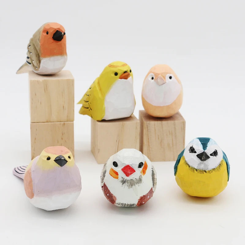 Wooden Bird Figurine Ornaments Handmade Carving Animals Miniature Crafts Art Decor Home Desktop Decoration Children Gifts