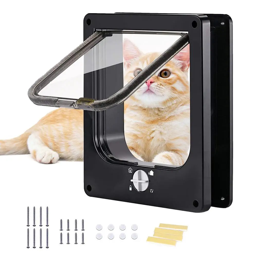 Cat Door with Flap Pet Door, Easy Set-Up, 4 Ways Locking, Weatherproof Safe Cat Doors, Pet Supplies, Window Cabinets