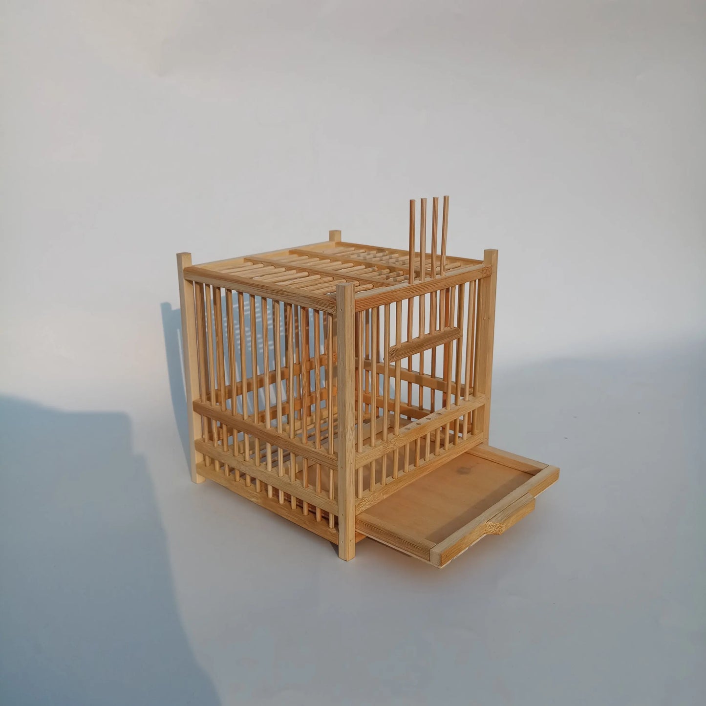 Grasshopper Cage, Bamboo Single Grid, Pure Handmade Bamboo Woven Cage, Classic Insect Crawling Tool with Drawer