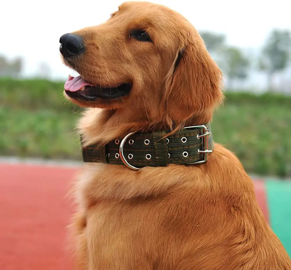 Heavy Duty Wide Military Thick Dog Collars for Large Dogs Adjustable Strong Nylon Tactical Pet Collar with 2-Rows Metal Buckle