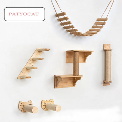 Cat Tree Cat Climbing Shelf Wall Mounted Cat Furniture  Sisal Cat Ladder Bridge for Cat Climbing & Grinding Claws DIY with Post