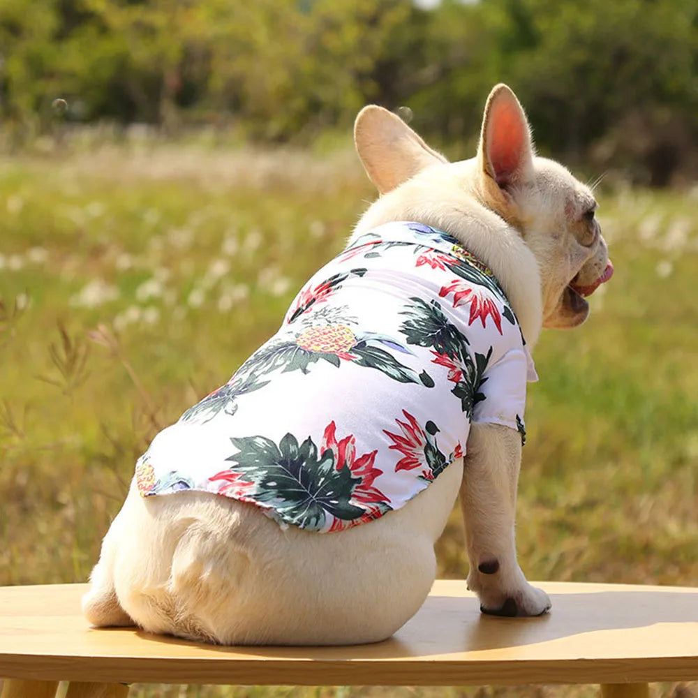 Summer Dog Shirt Hawaiian Beach Pet Clothing Coconut Tree Flower Print Puppy T-Shirt for Small Dogs Cats Vest Camp Shirt for Pug