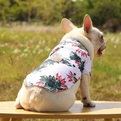 Summer Dog Shirt Hawaiian Beach Pet Clothing Coconut Tree Flower Print Puppy T-Shirt for Small Dogs Cats Vest Camp Shirt for Pug