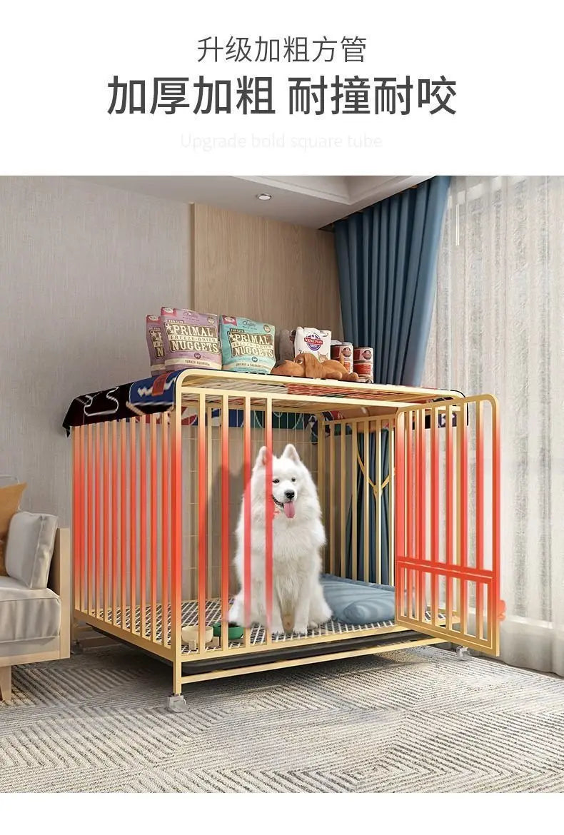 Dog cage Medium and large dog household Dog cage with toilet Square pipe Bold reinforcement Villa indoor Golden Retriever Labrad