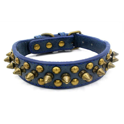 Bronze Spiked Studded Leather Dog Collars For Small Medium Large Dogs Pet Spike Collar Rivets Anti-Bite Pet Products Neck Strap