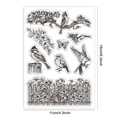 1pcs Bird Branch Silhouette Clear Stamps Birds Trees Clear Rubber Stamps Silicone for DIY Scrapbooking Photo Album 6.3x4.33inch