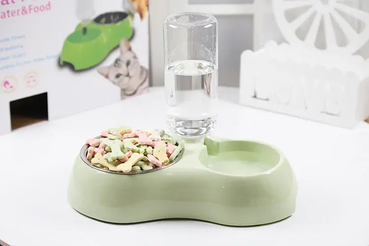 Dual Port Dog Automatic Water Dispenser Feeder Utensils Bowl Cat Drinking Fountain Food Dish Pet Bowl Raised Stand Dish Bowls
