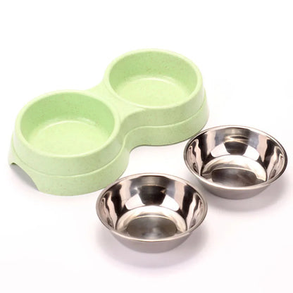 Pet Stainless Steel Bowls Double Puppy Dog Food and Water Bowls Set Cat Bowls Pet Feeder Dishes Dual Bowls for Small Dogs Cats