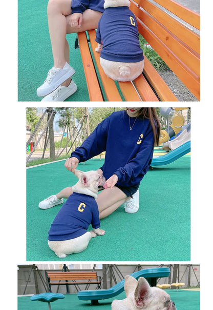 The New  Pet Clothes  Dog Costume Embroidery Crew Neck Parent-child Wear Spring and Autumn Pure Cotton Three Colors Seven Sizes