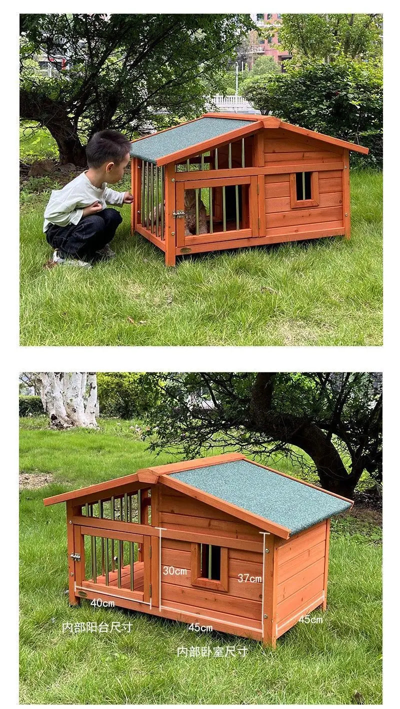IGH Dog House Outdoor Rainproof Dog Villa Wooden Kennel Small to Medium Kennel Stainless Steel Fence Cat Cage Outdoor Dog